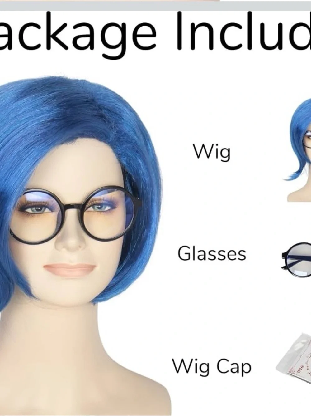 Miss U Hair Women Short Straight Blue Wig with Glasses for Adult